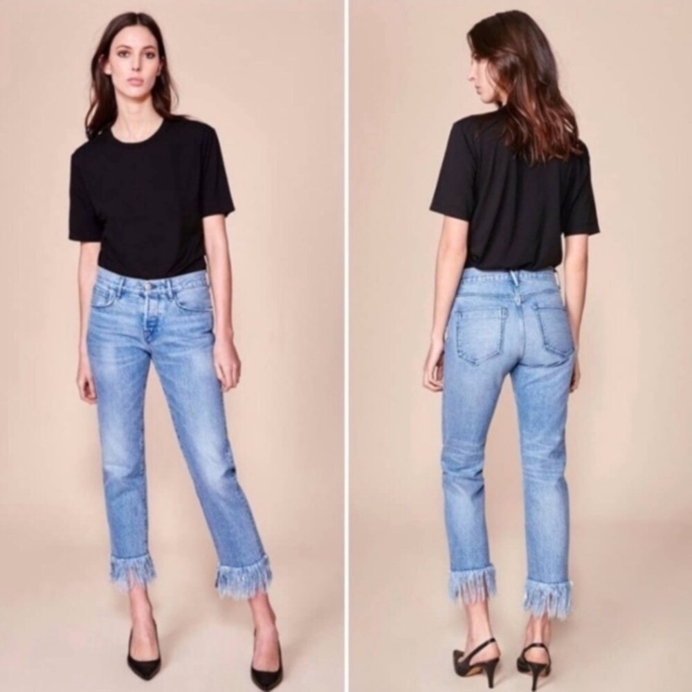 3x1 Stella Slim Frayed Hem Mid-Rise Cropped Jeans